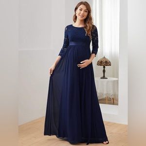 Sweetheart 3/4 Sleeve Floor-Length Lace Maternity Dress NWT
